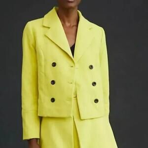 Women's Size M Maeve by Anthropologie Citrus Yellow Green Double-Breasted Blazer